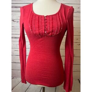 Love Rocks Red Henley Top Shirt Bella Swan Beaded Long Sleeve Medium Y2K 90s 80s